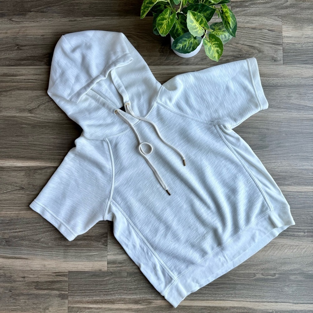 J.Crew White Short Sleeve Hoodie Sweatshirt Size XS‎